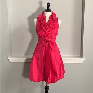 Hot Pink Puffed Collar Dress, button-up the front.